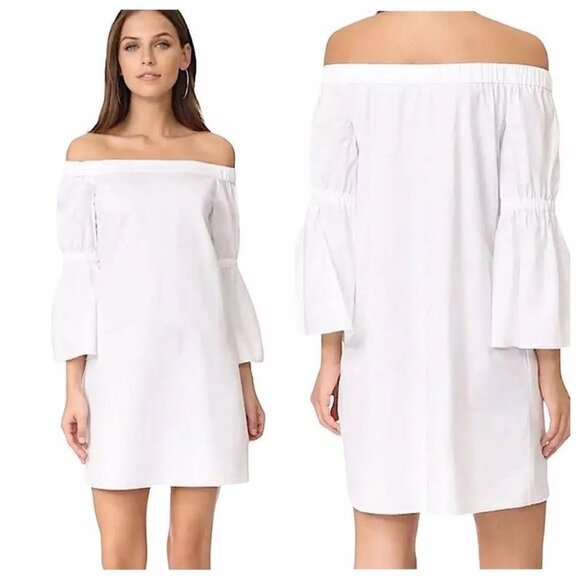 Tibi Dresses & Skirts - Tibi Mini Shift Dress Off-The-Shoulder Bateau Neck Bell Sleeve Sz 4 White NEW